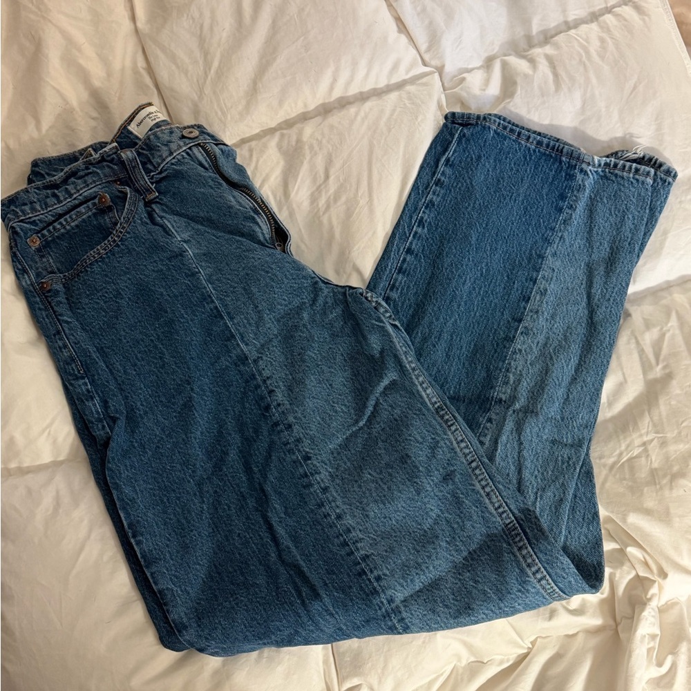 Abercrombie & Fitch Curve Love High Rise The 90s Relaxed Blue Jeans Long - Picture 2 of 3